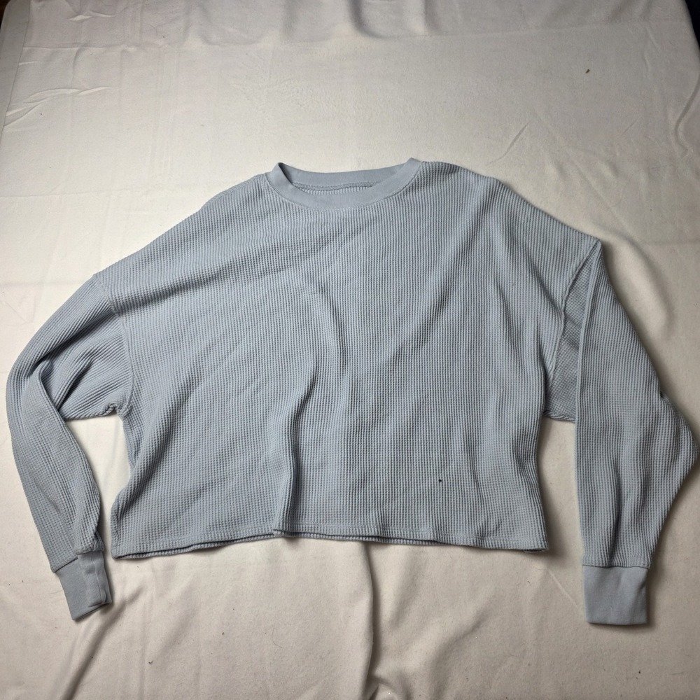 Abercrombie & Fitch Womens S/M Waffle Thermal Oversized Essential Layer blue